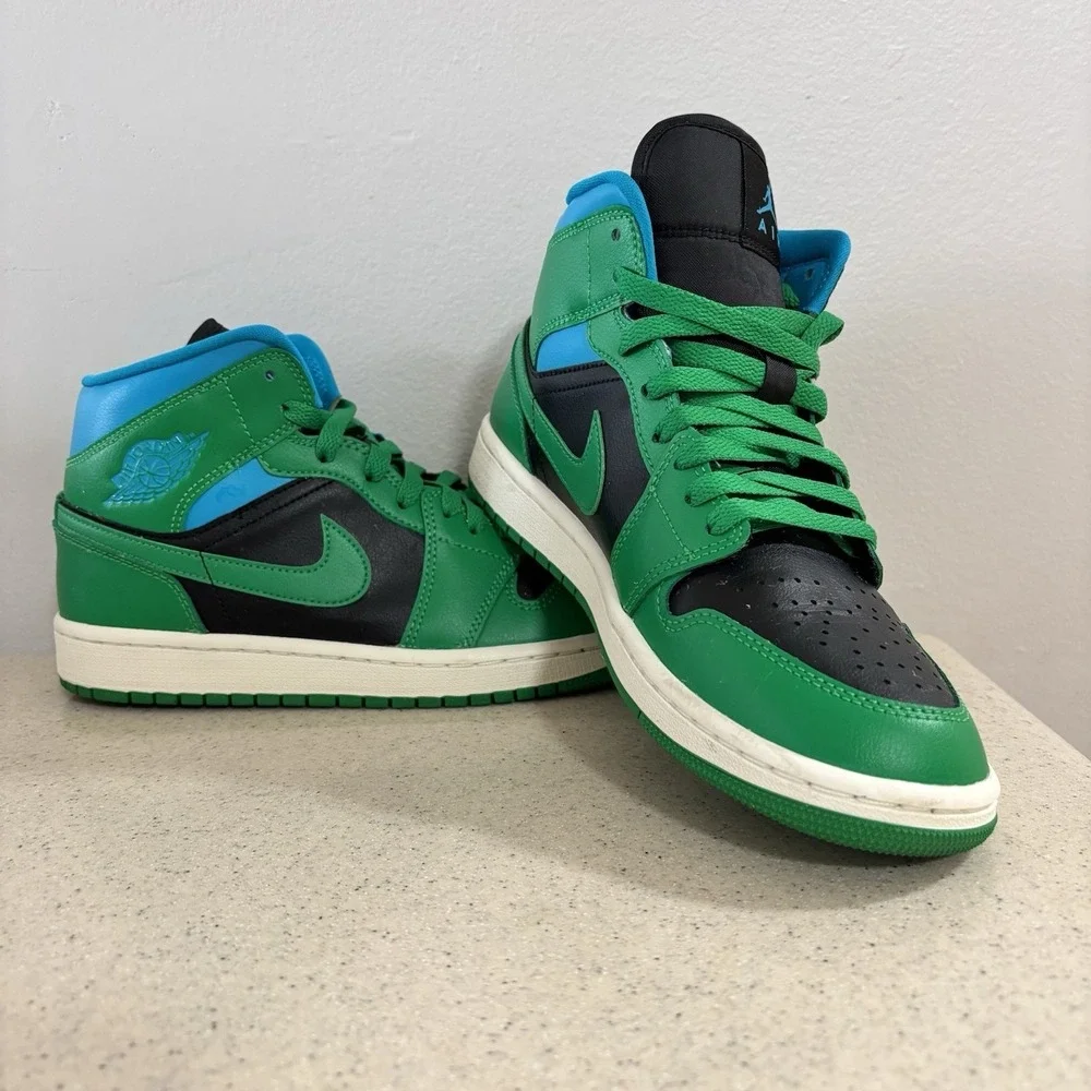 Nike Air Jordan 1 Mid Green Black Blue BQ6472-033 Size 8.5 Women's Excellent - Picture 2 of 15